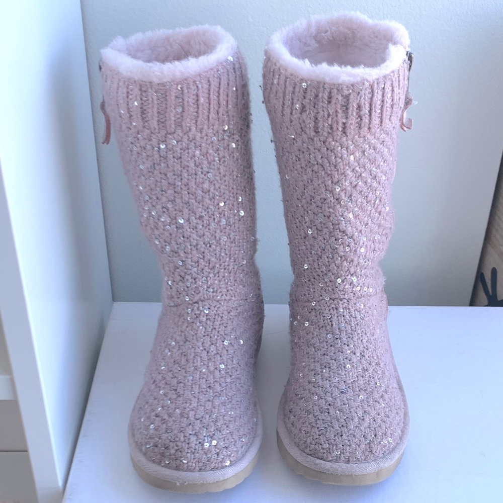 Pink Sequin Knit Boot EUC